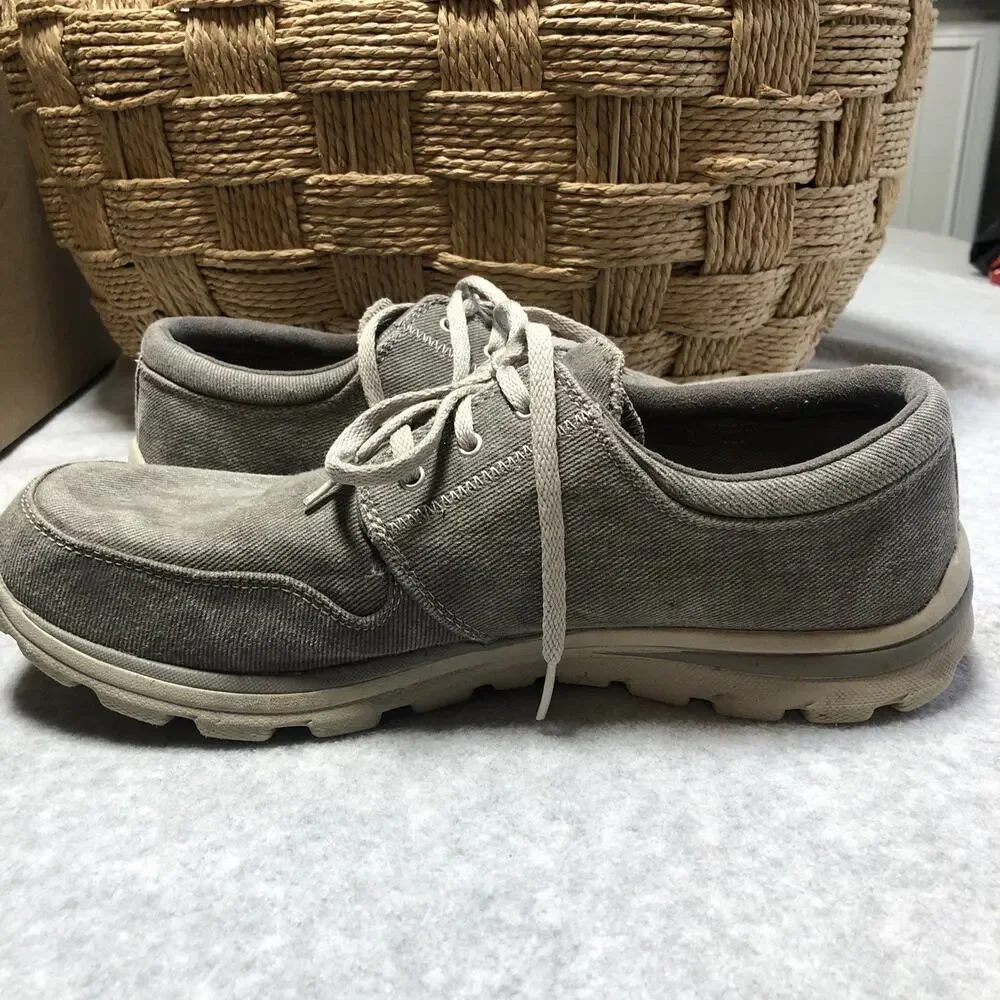 Skechers Elvin Shoes Mens Size 12 64108 Taupe Canvas Lace Up Superior Oxford - Picture 10 of 12